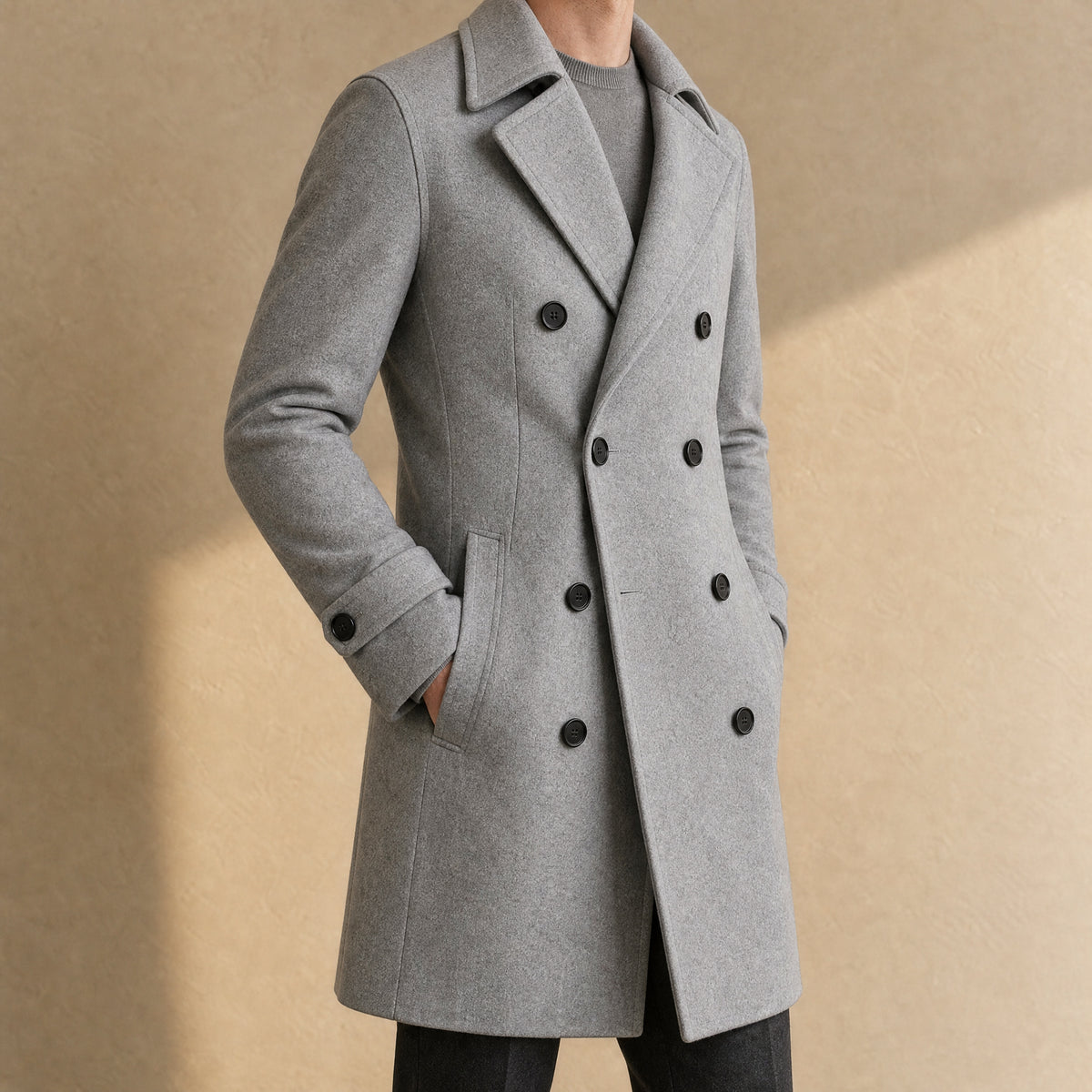 Combe Double-Breasted Topcoat in Light Gray
