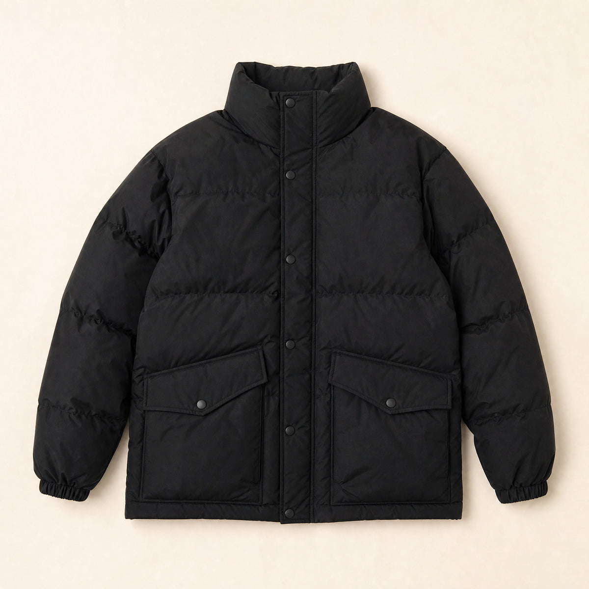 Confluence Stand-Collar Puffer Jacket in Black