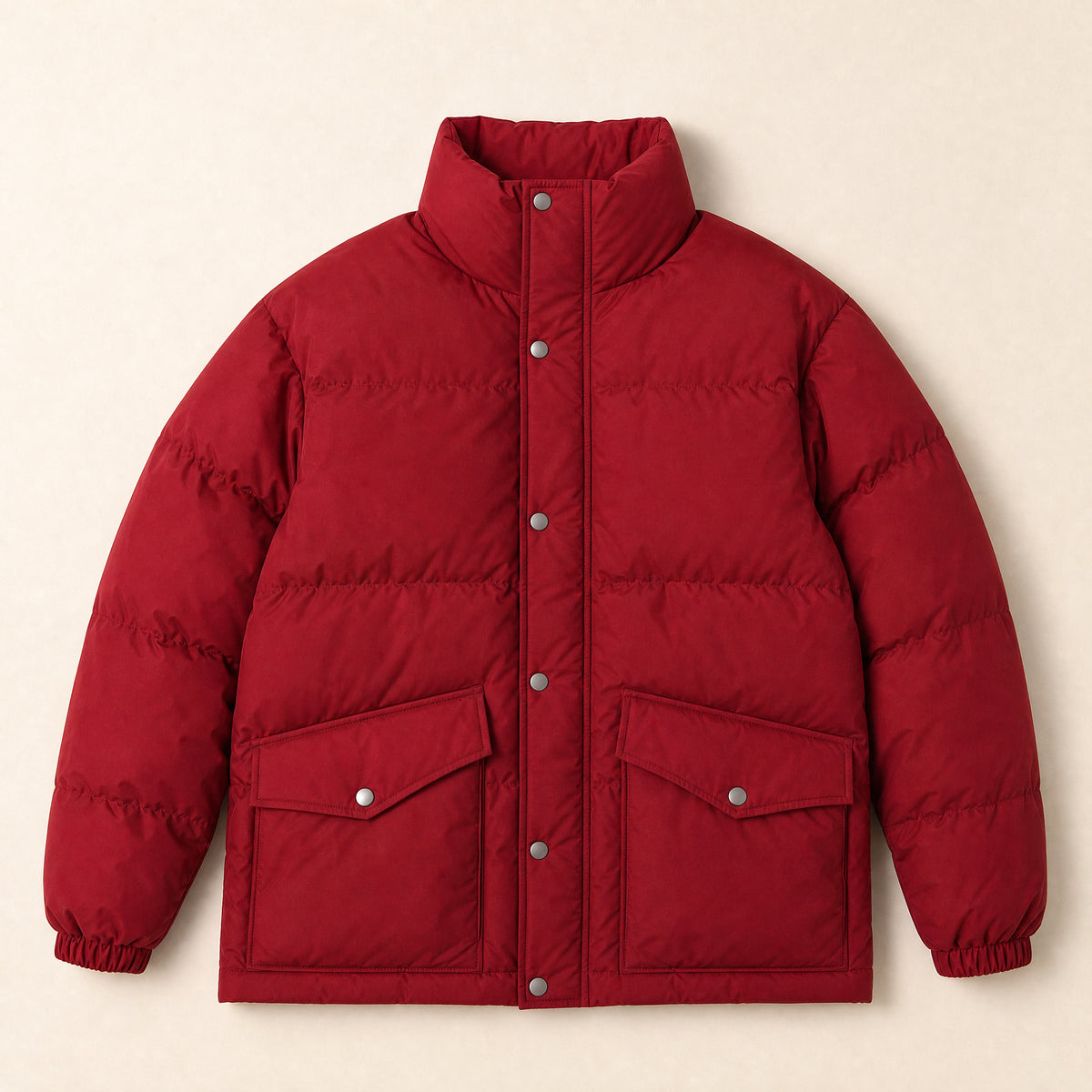 Confluence Stand-Collar Puffer Jacket in Red