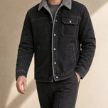 Coombe Fleece-Lined Denim Jacket in Charcoal