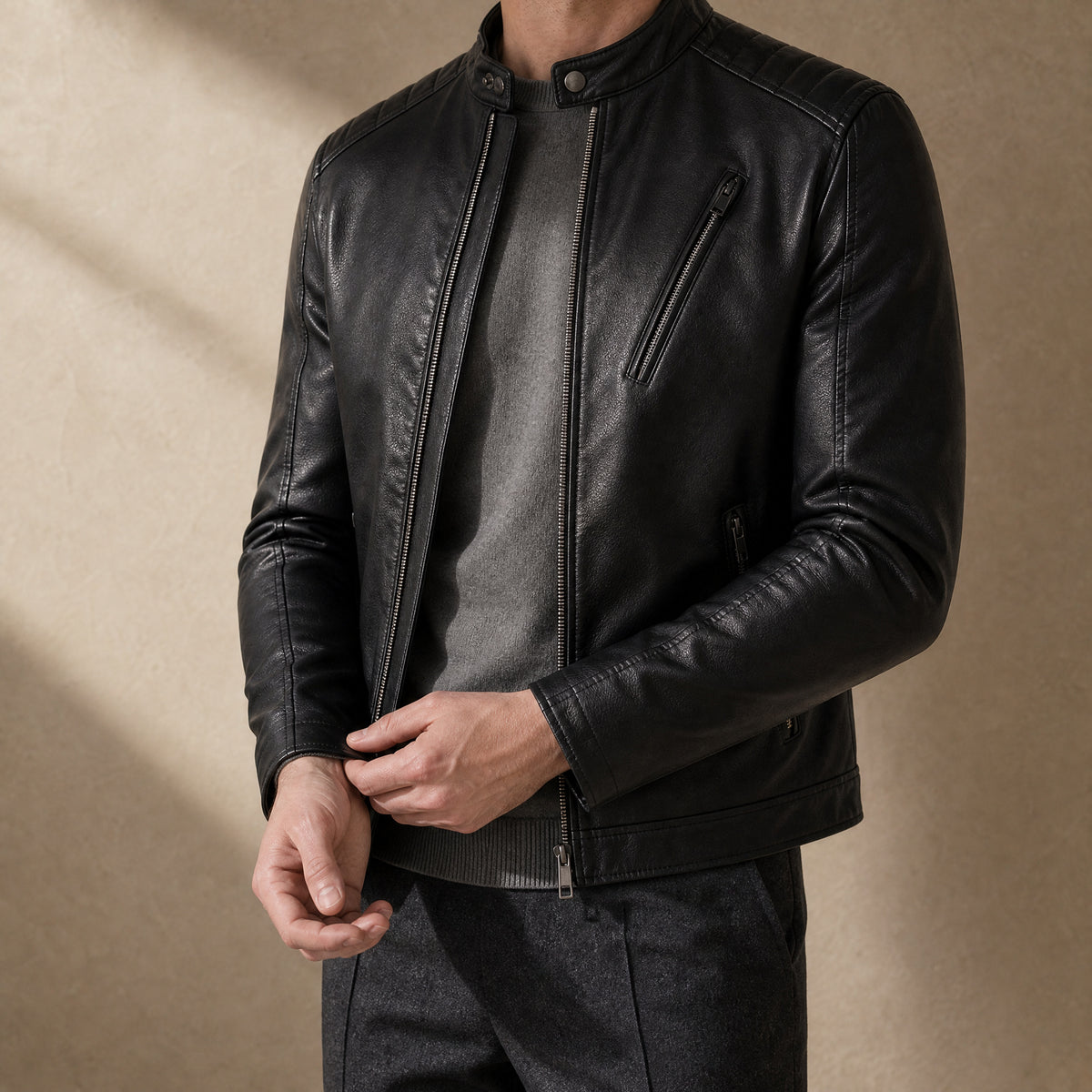 Cove Leather Moto Jacket in Black