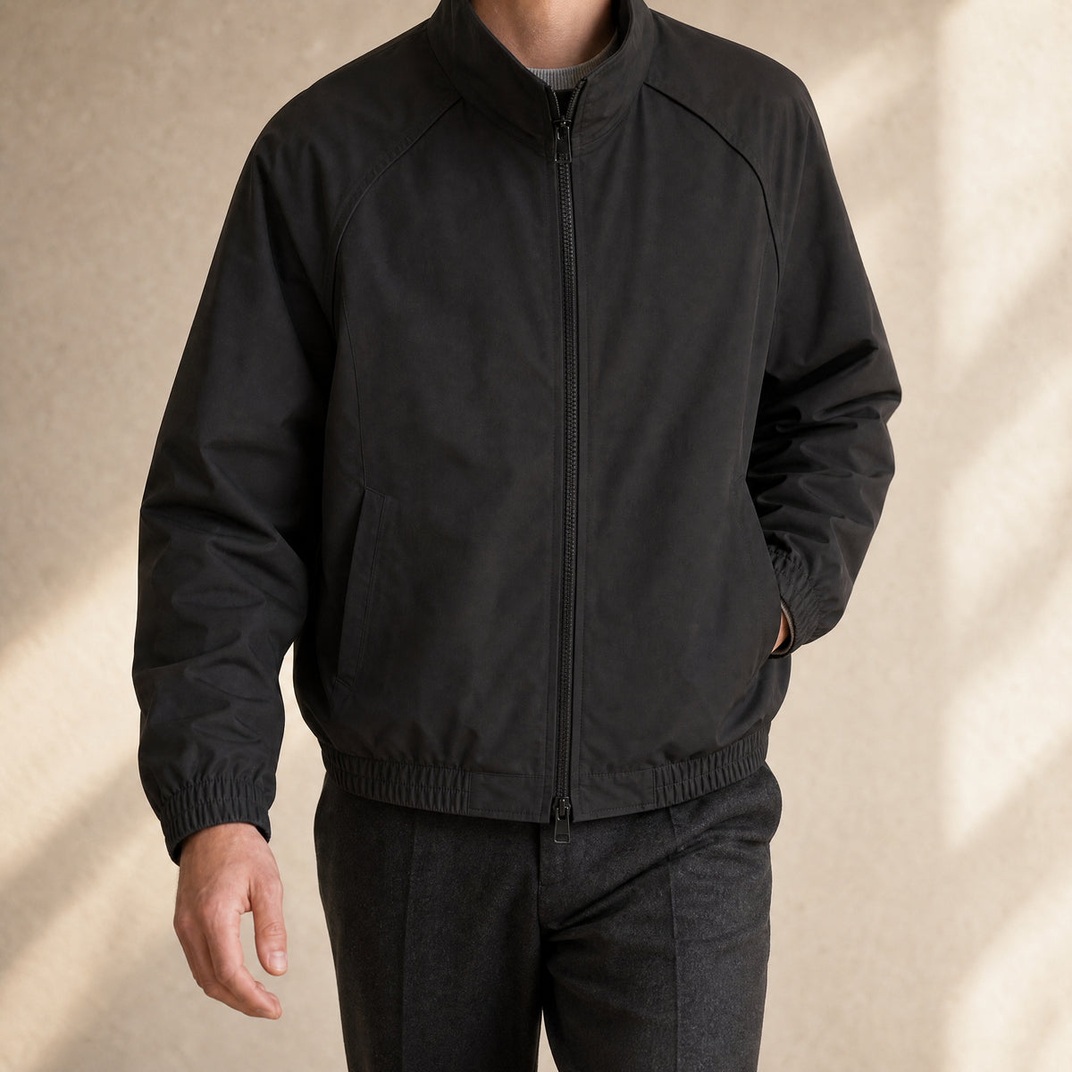 Crag Stand-Collar Bomber Jacket in Black