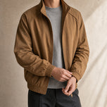 Crag Stand-Collar Bomber Jacket in Brown