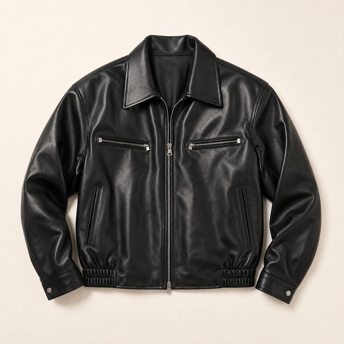 Crevasse Leather Biker Jacket in Black