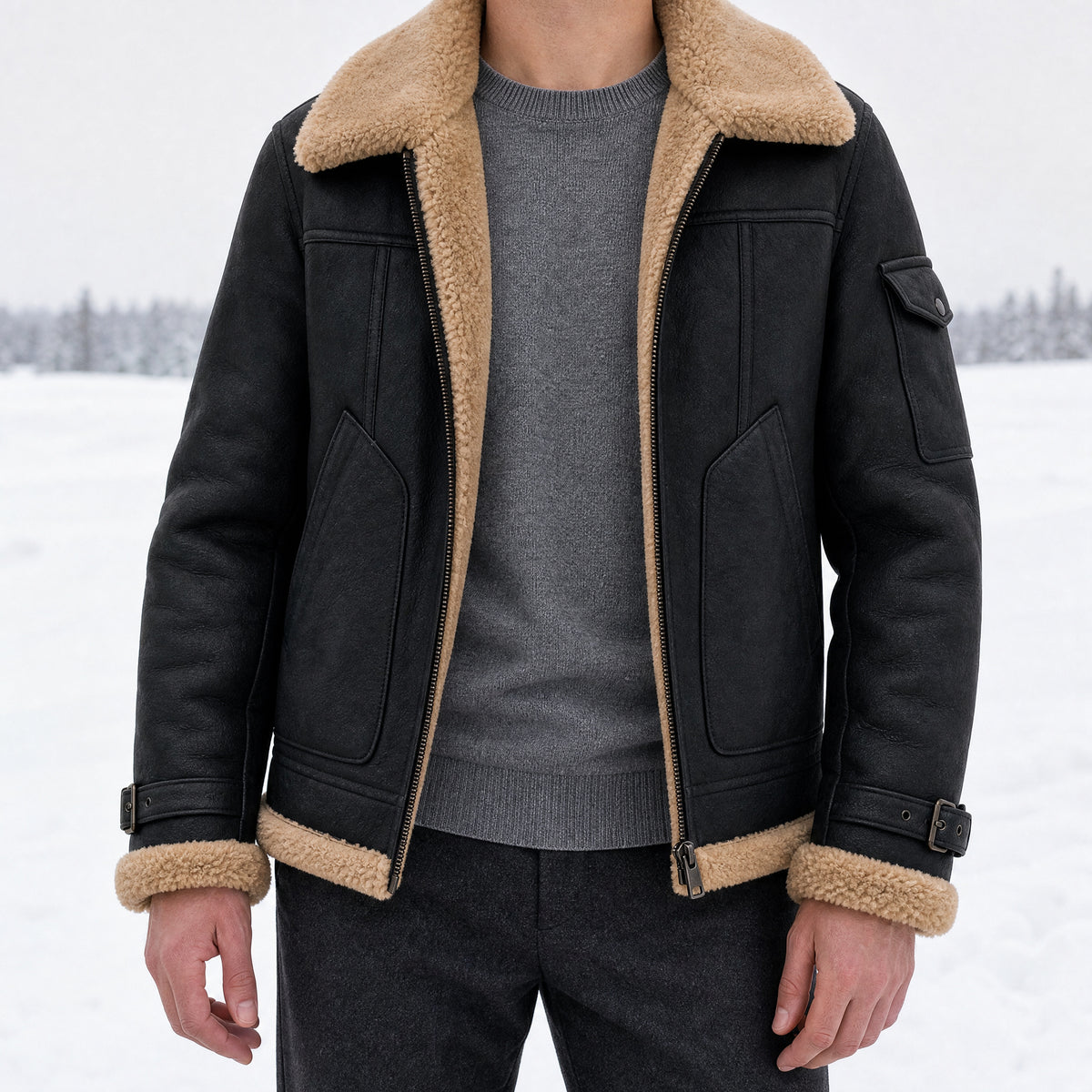 Cypress Shearling Bomber Jacket in Black