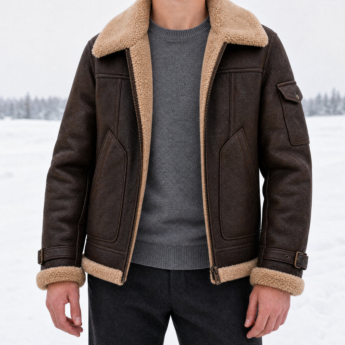 Cypress Shearling Bomber Jacket in Coffee