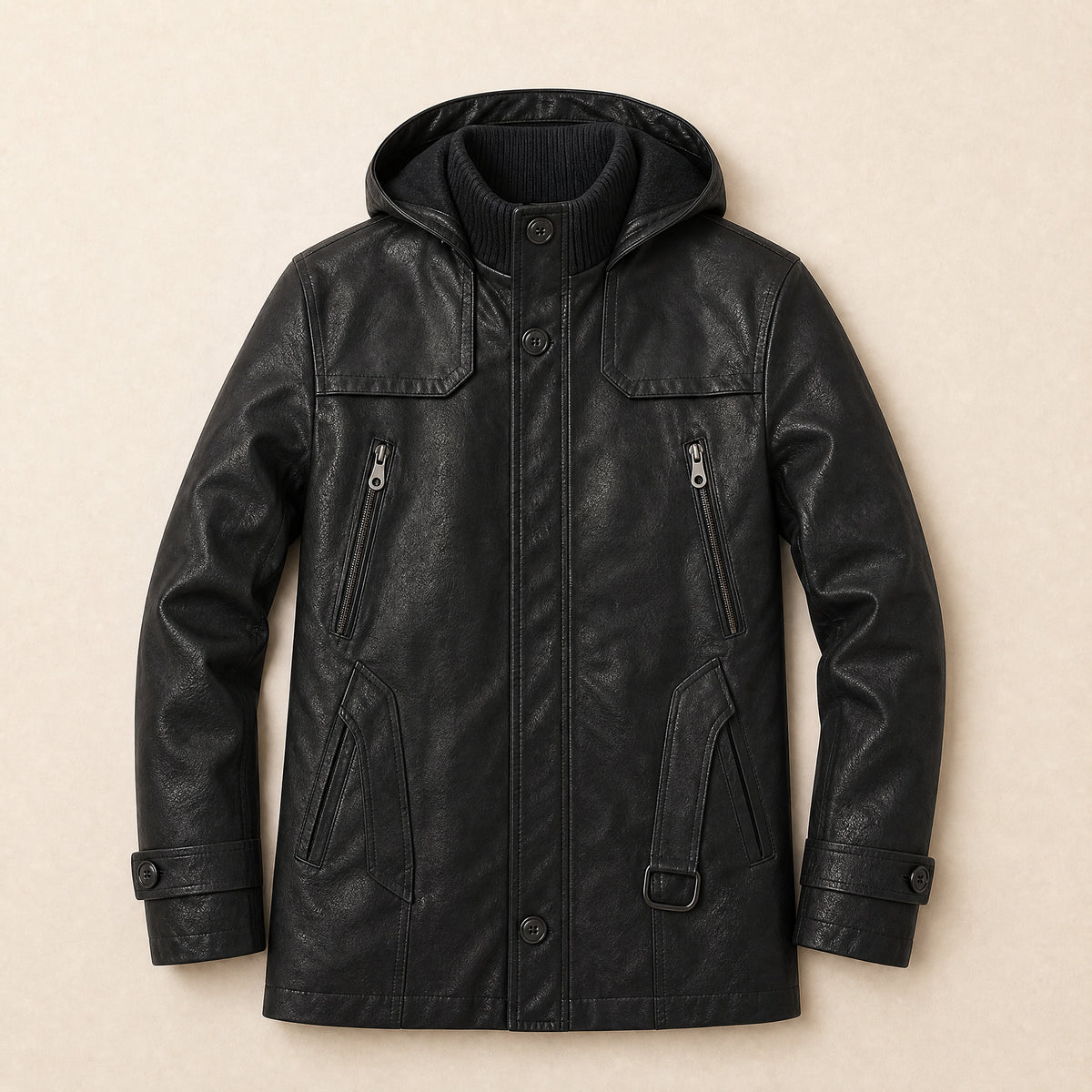 Daybreak Leather Car Coat in Black