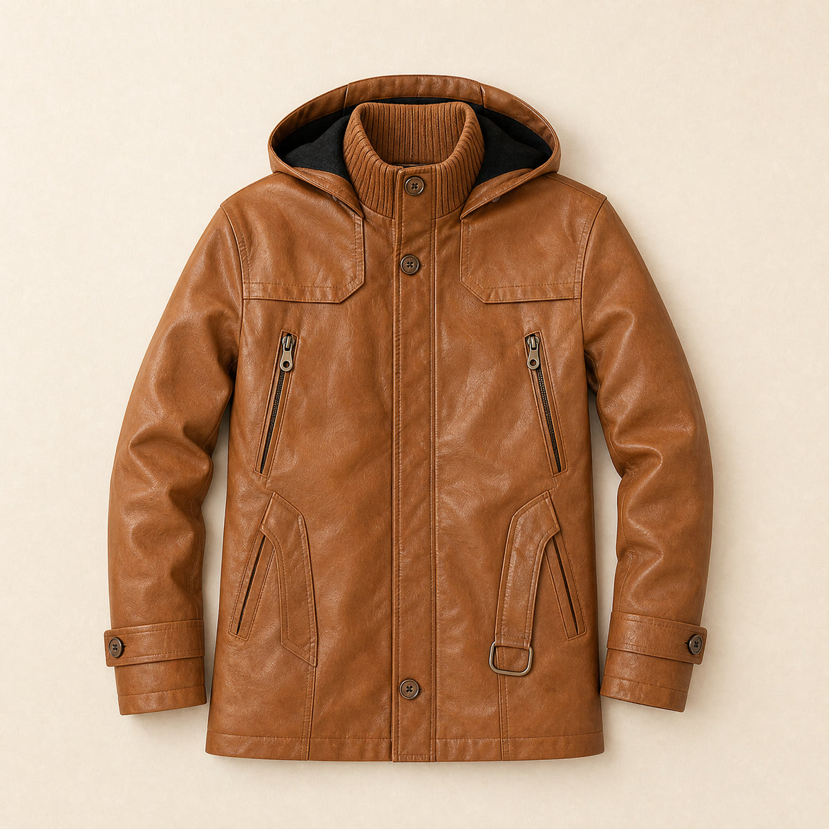 Daybreak Leather Car Coat in Khaki