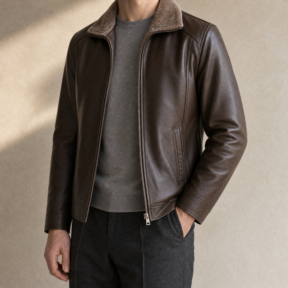 Dell Leather Jacket in Brown