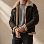 Deluge Shearling Bomber Jacket in Coffee