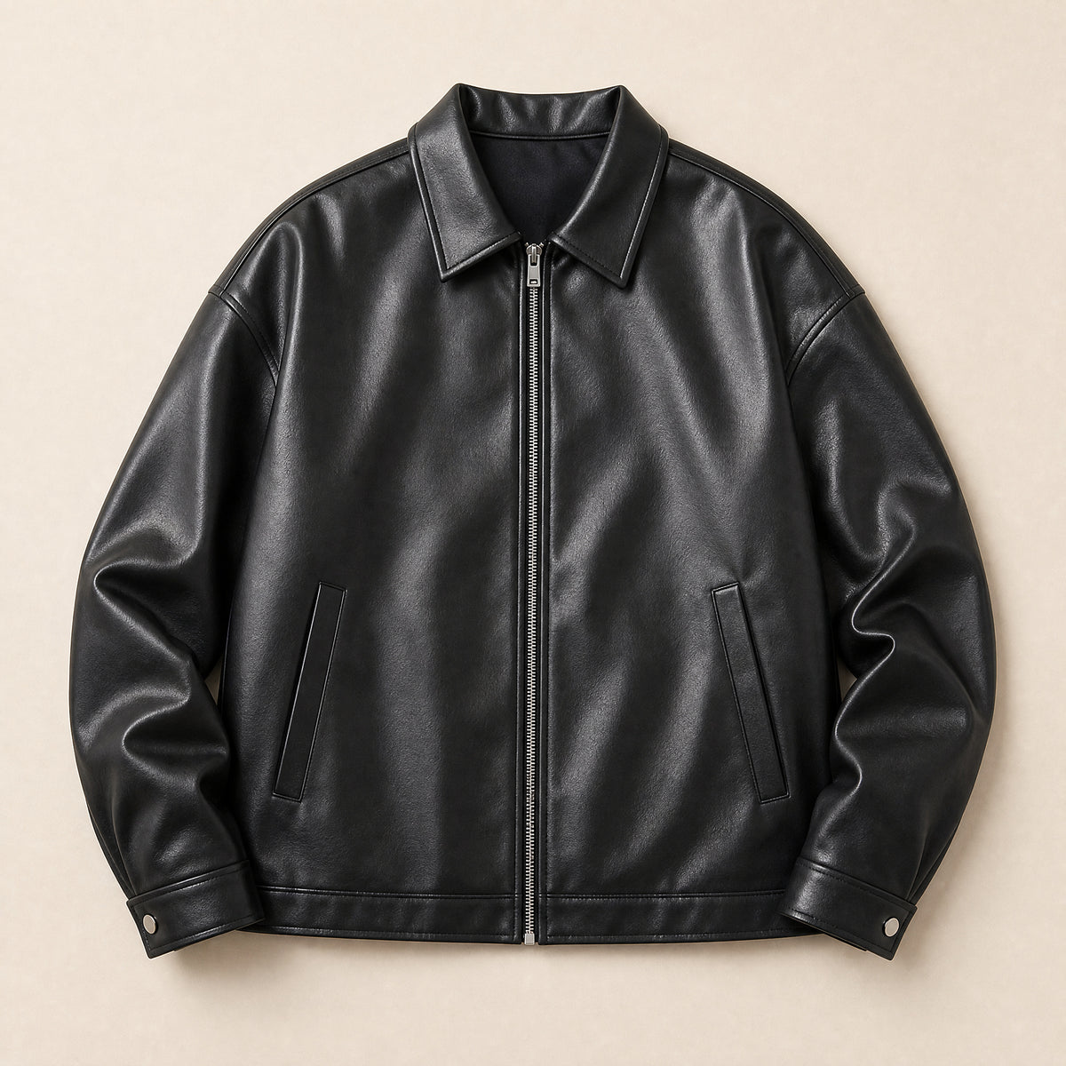 Doldrum Leather Biker Jacket in Black