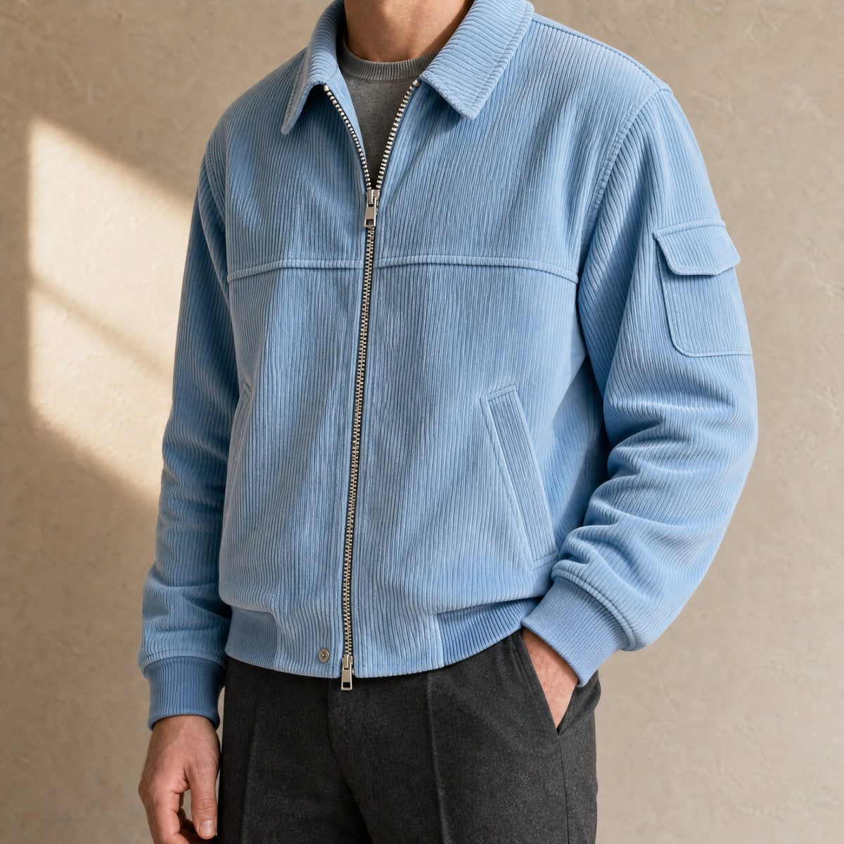 Downpour Corduroy Bomber Jacket in Blue