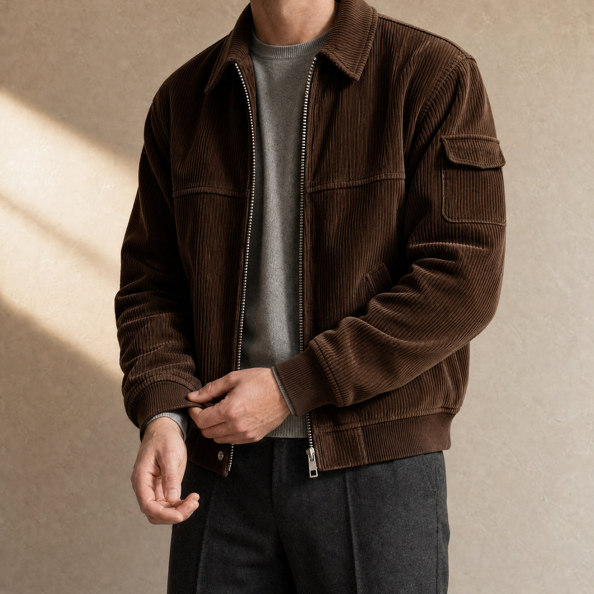 Downpour Corduroy Bomber Jacket in Dark Brown