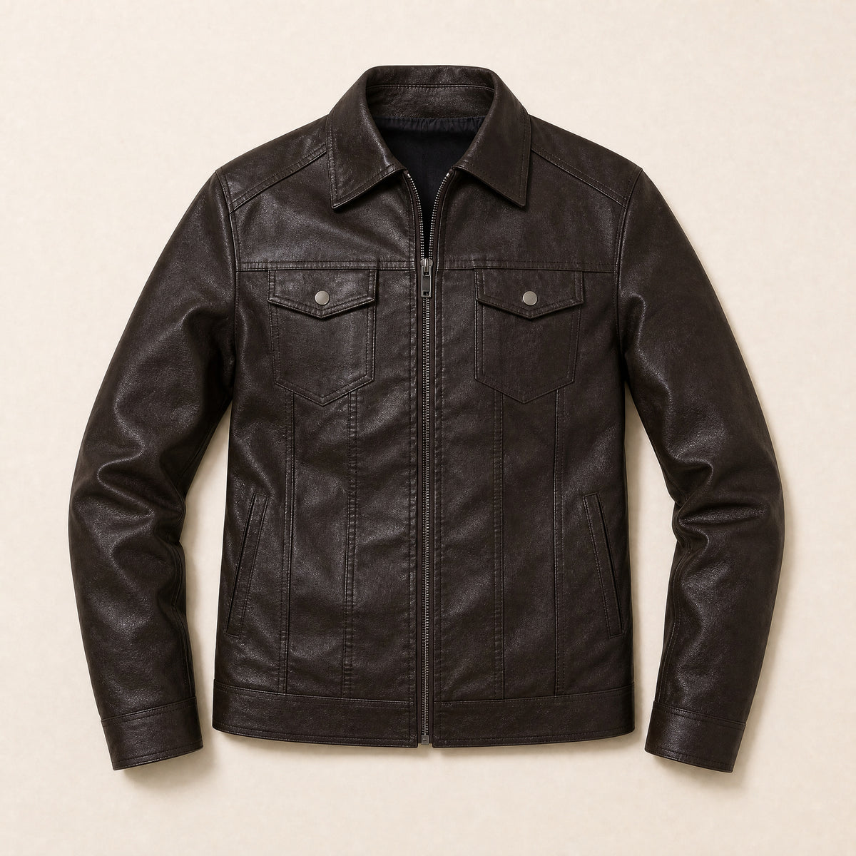 Draft Leather Moto Jacket in Coffee