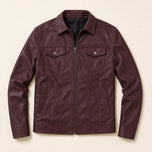 Draft Leather Moto Jacket in Dark Red