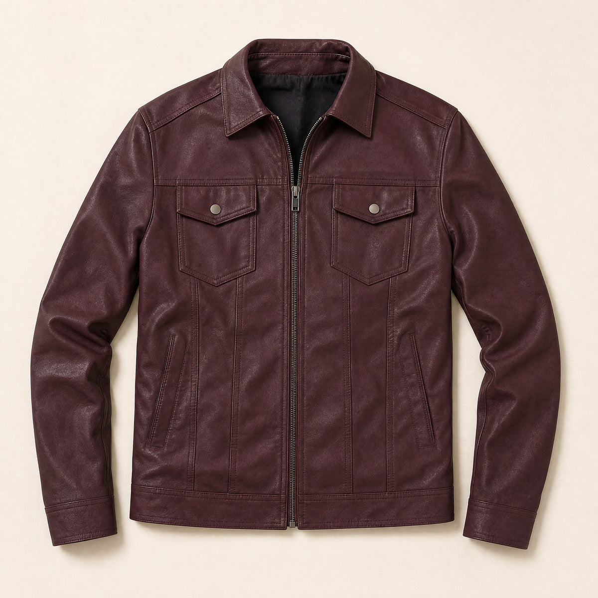 Draft Leather Moto Jacket in Dark Red