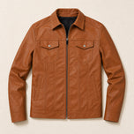 Draft Leather Moto Jacket in Mustard