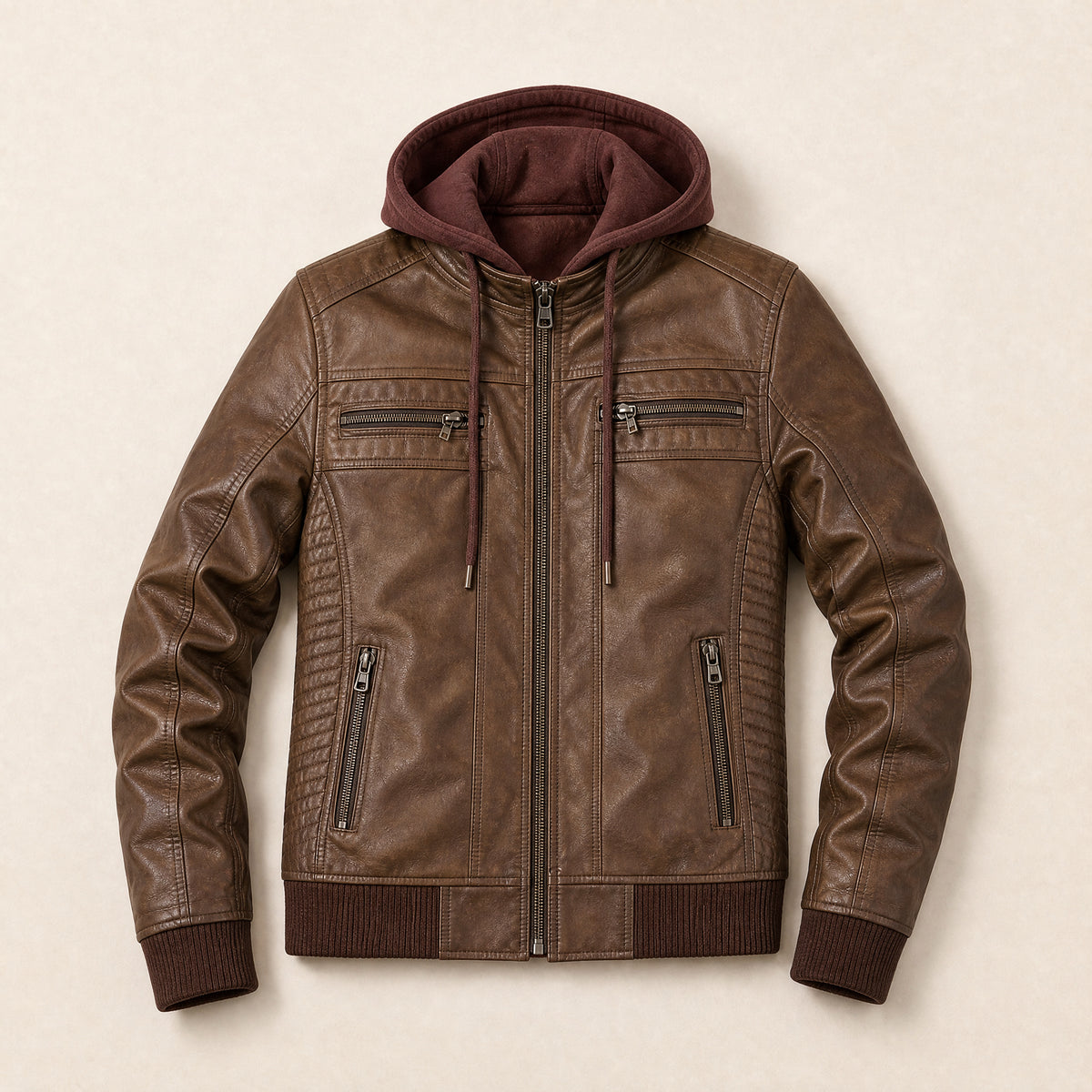 Drizzle Leather Moto Jacket in Brown
