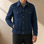 Dune Flannel-Lined Denim Jacket in Dark Blue
