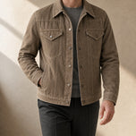Dune Flannel-Lined Denim Jacket in Dark Brown