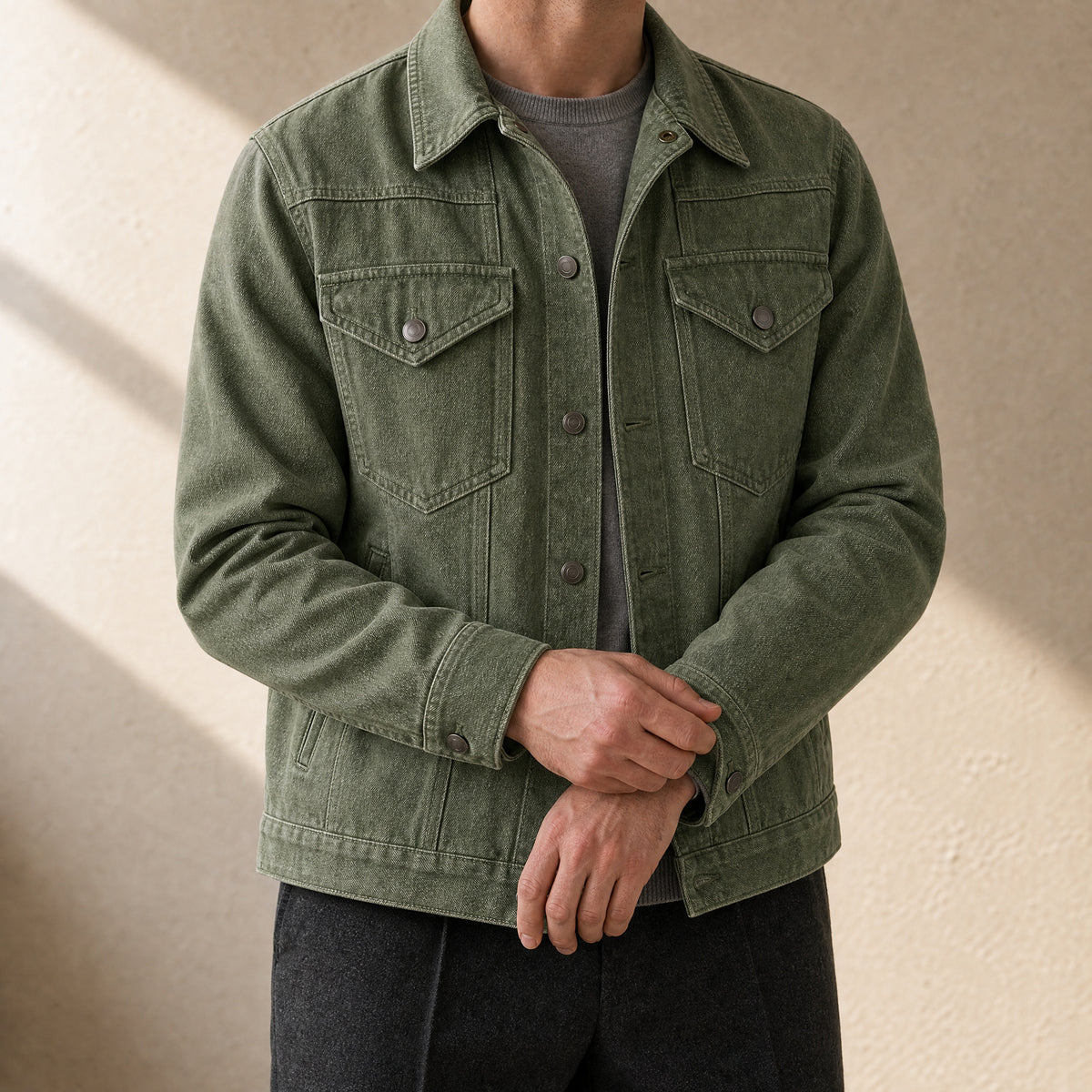 Dune Flannel-Lined Denim Jacket in Green