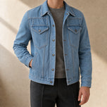 Dune Flannel-Lined Denim Jacket in Light Blue