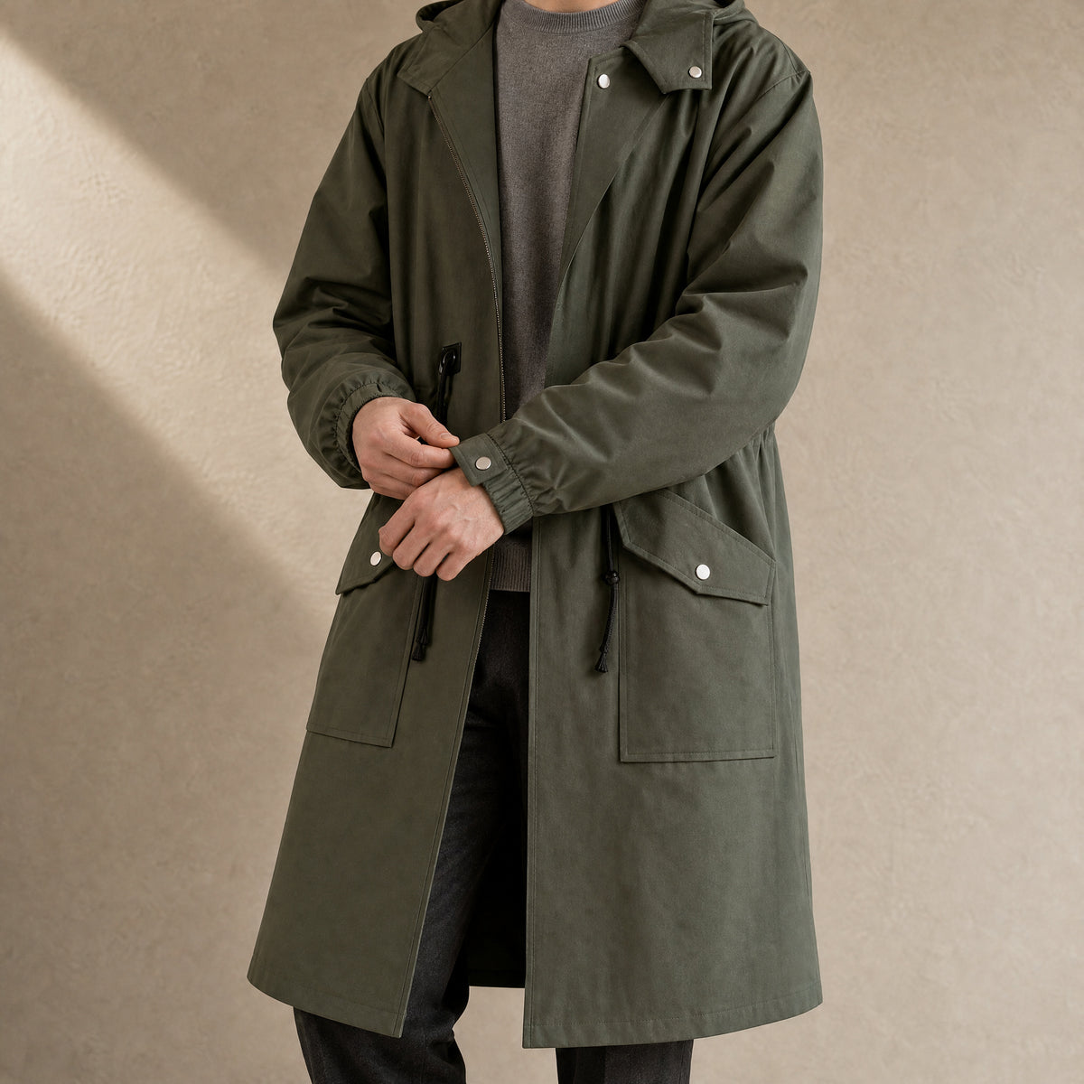Eddy Hooded Trench Coat in Green
