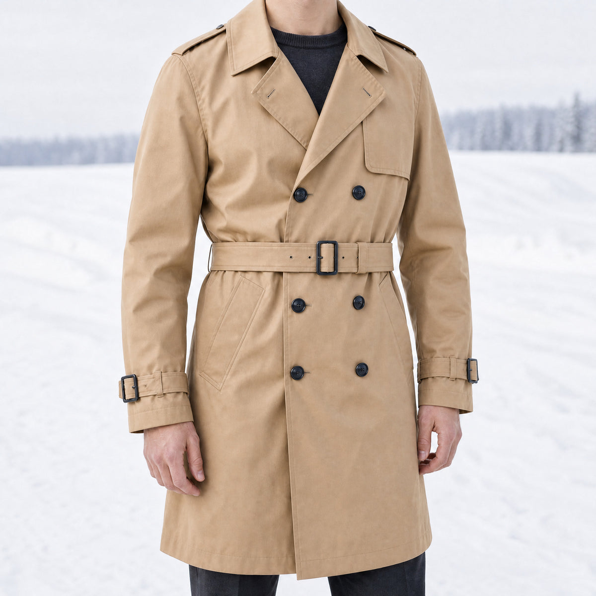 Elder Mid-Length Trench Coat in Khaki