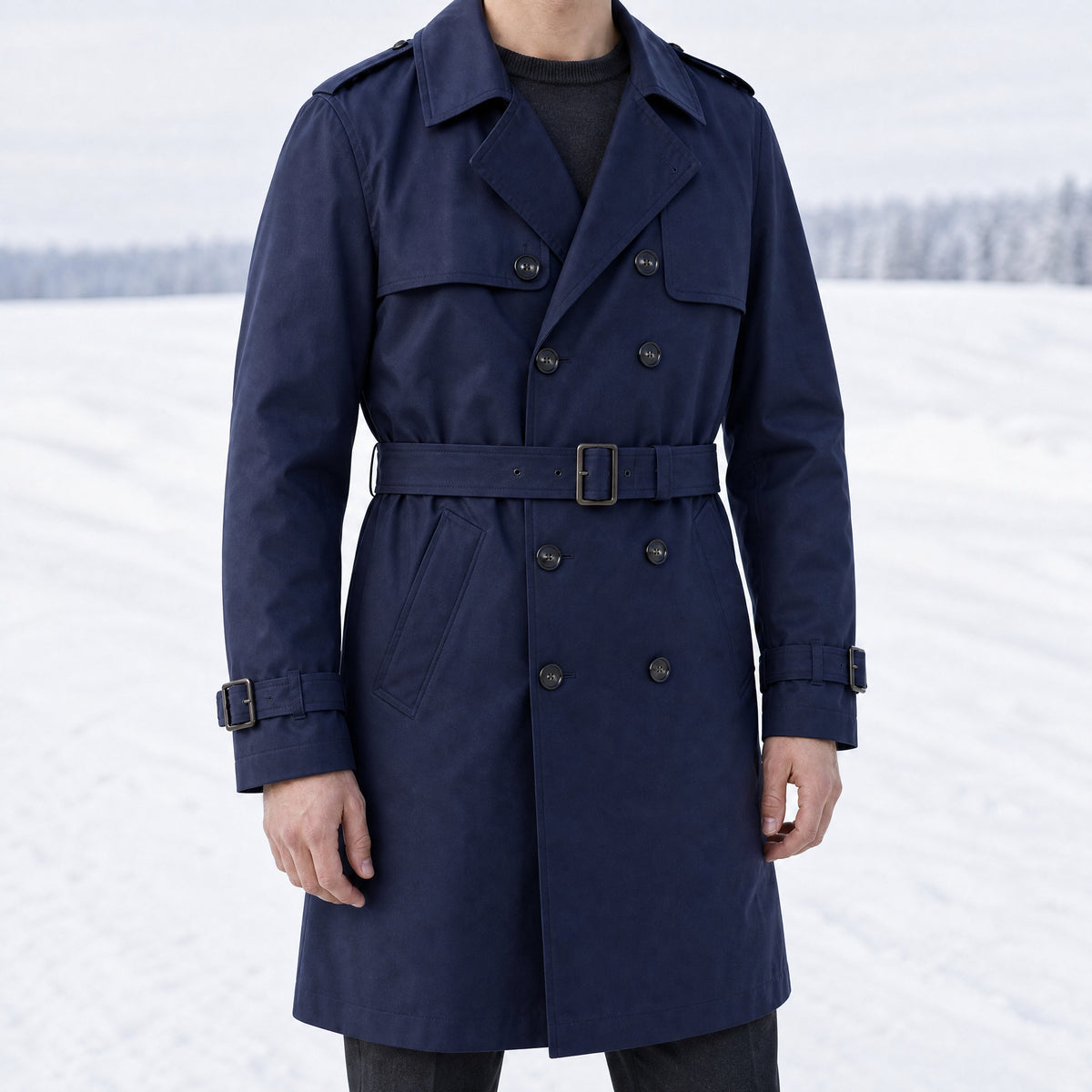 Elder Mid-Length Trench Coat in Navy Blue