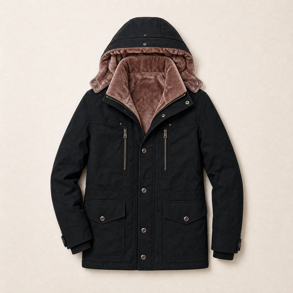 Elm Fleece-Lined Hooded Parka in Black