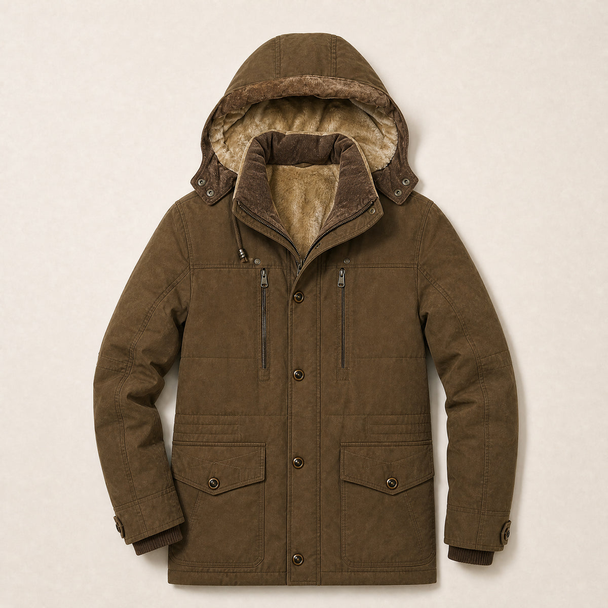 Elm Fleece-Lined Hooded Parka in Coffee