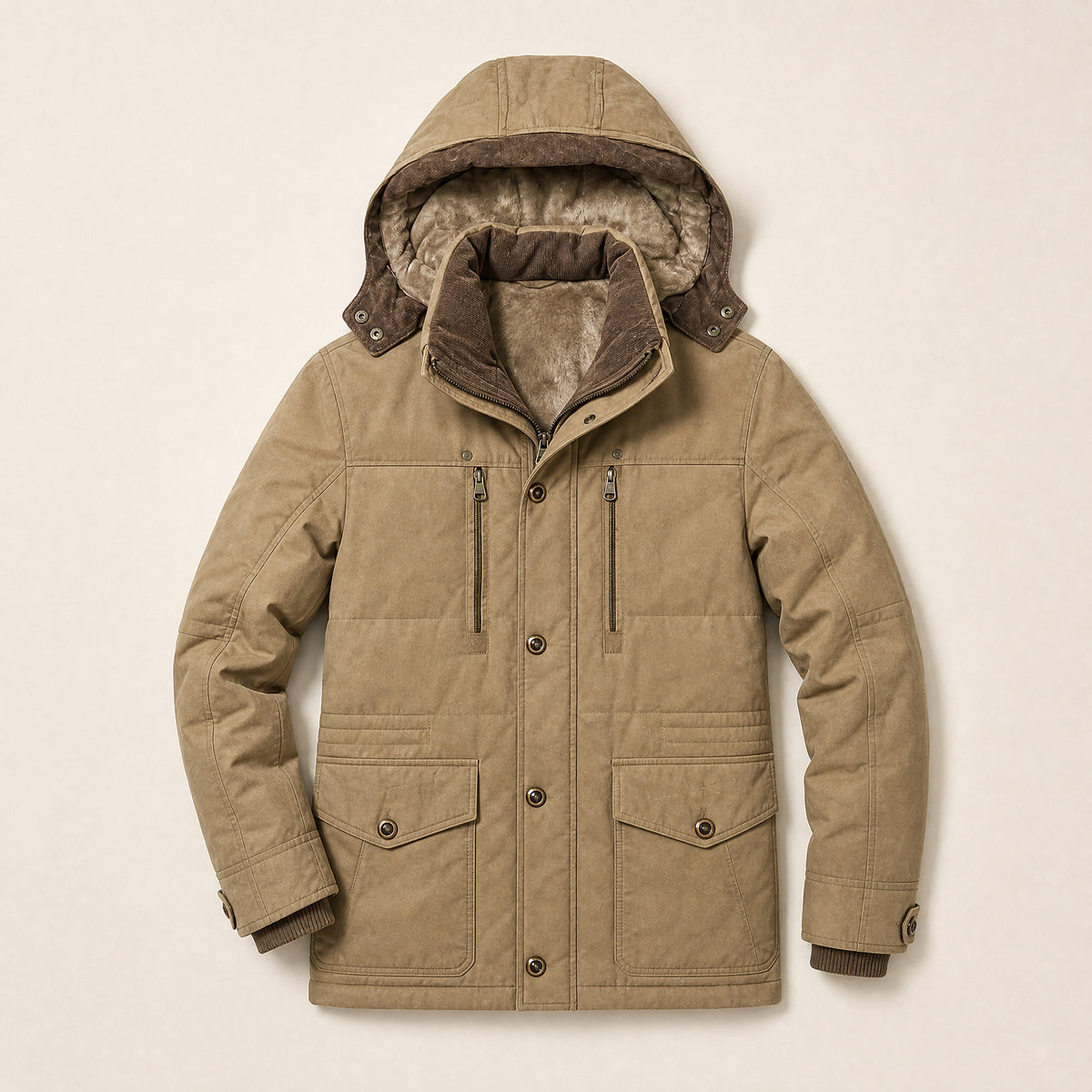Elm Fleece-Lined Hooded Parka in Khaki