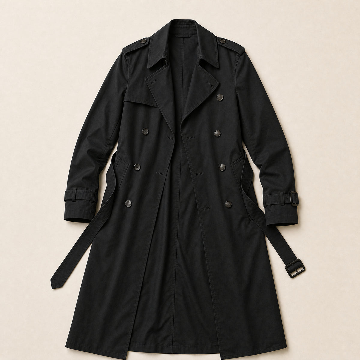 Estuary Double-Breasted Trench Coat in Black