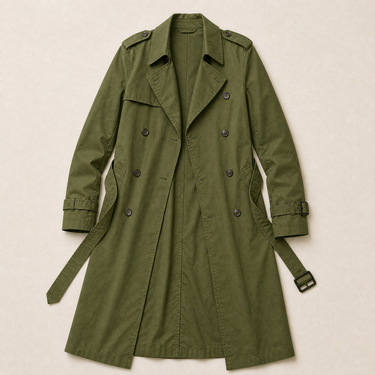 Estuary Double-Breasted Trench Coat in Green