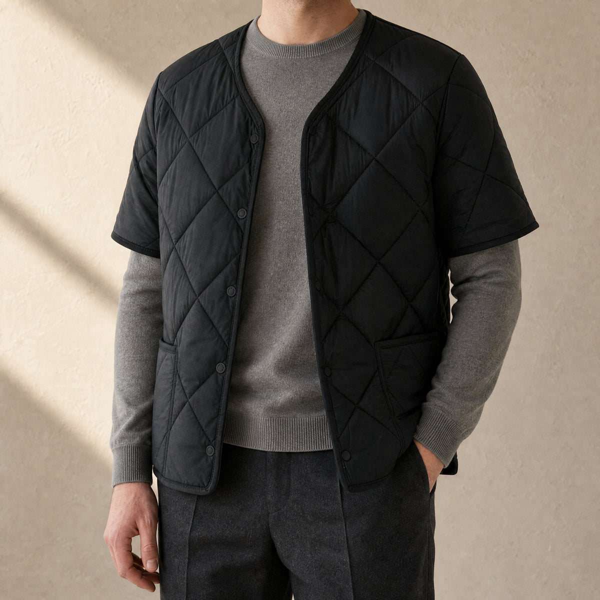 Fen Fleece-Lined Quilted Jacket in Black