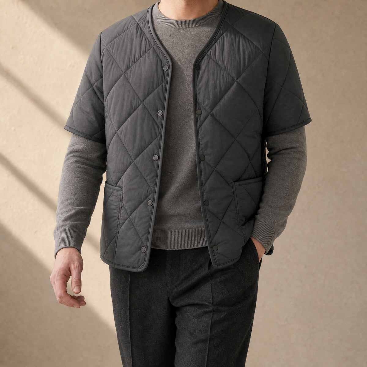 Fen Fleece-Lined Quilted Jacket in Dark Gray