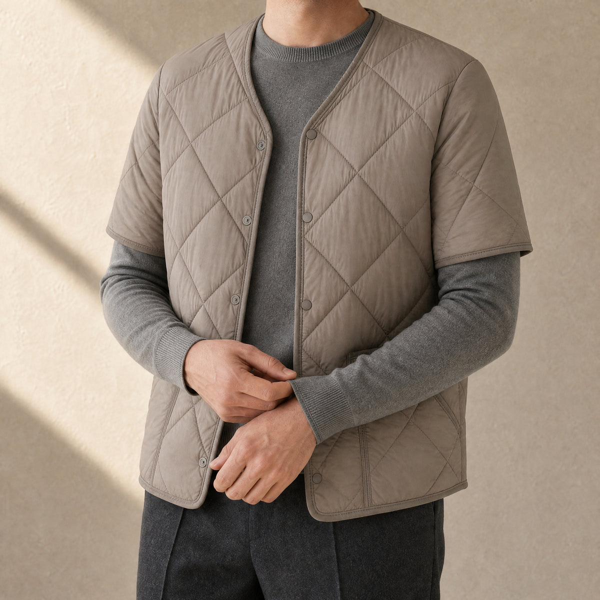 Fen Fleece-Lined Quilted Jacket in Khaki