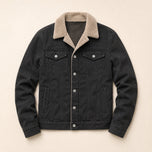 Fern Sherpa-Collar Denim Jacket in Black