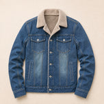 Fern Sherpa-Collar Denim Jacket in Dark Blue
