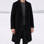 Fernbrake Long Double-Breasted Overcoat in Black