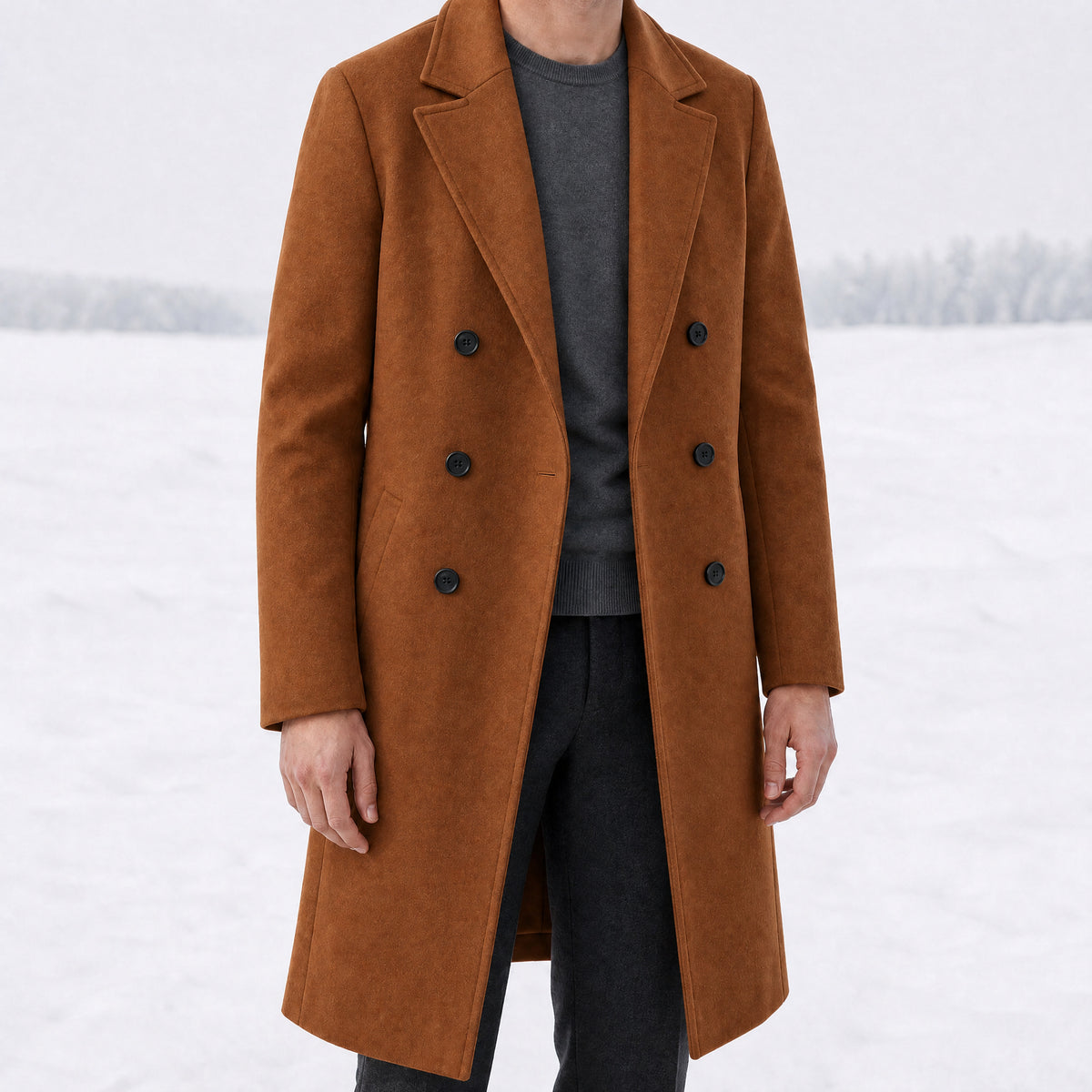 Fernbrake Long Double-Breasted Overcoat in Caramel