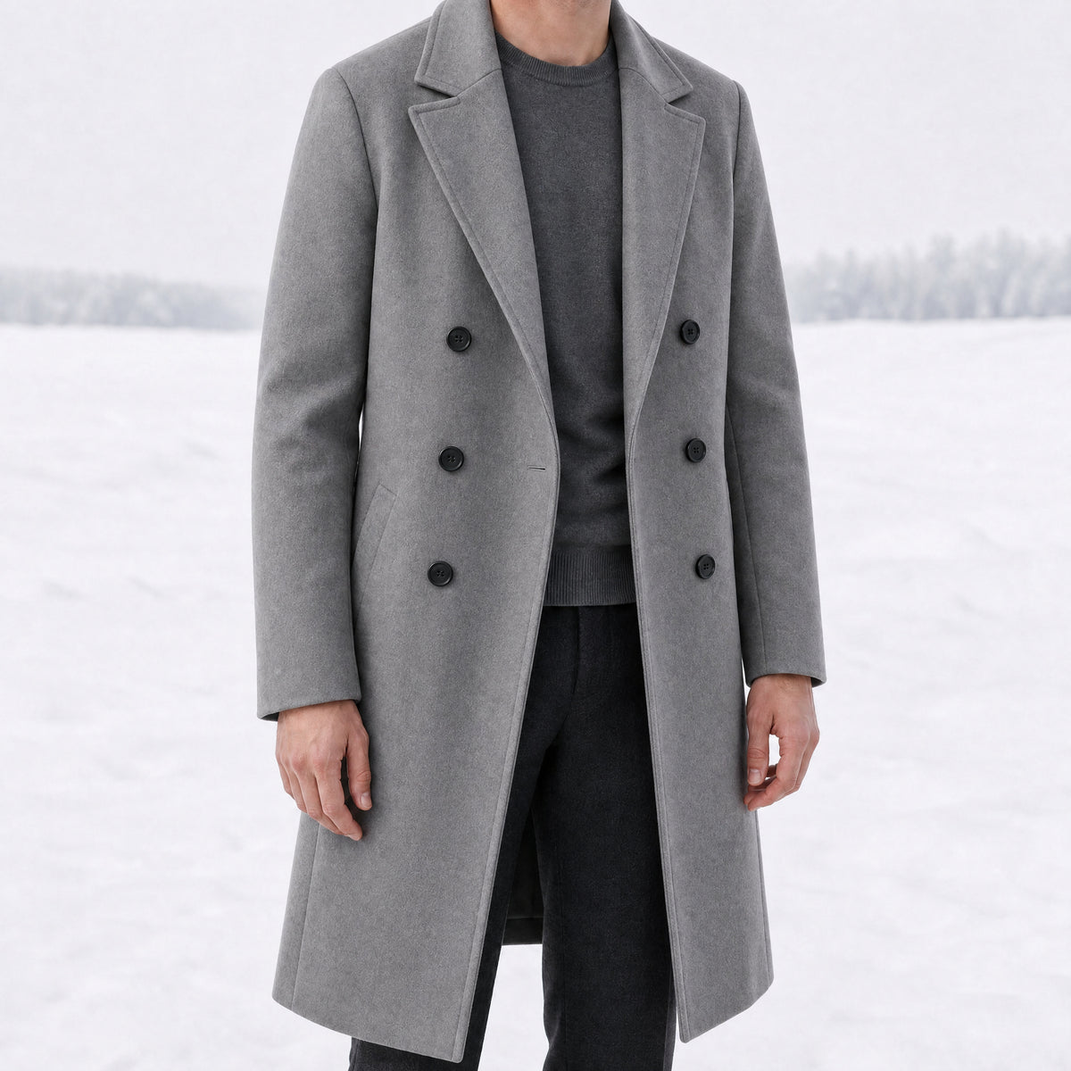 Fernbrake Long Double-Breasted Overcoat in Gray