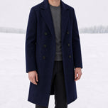 Fernbrake Long Double-Breasted Overcoat in Navy Blue