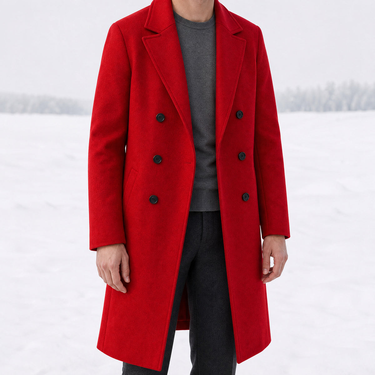 Fernbrake Long Double-Breasted Overcoat in Wine Red