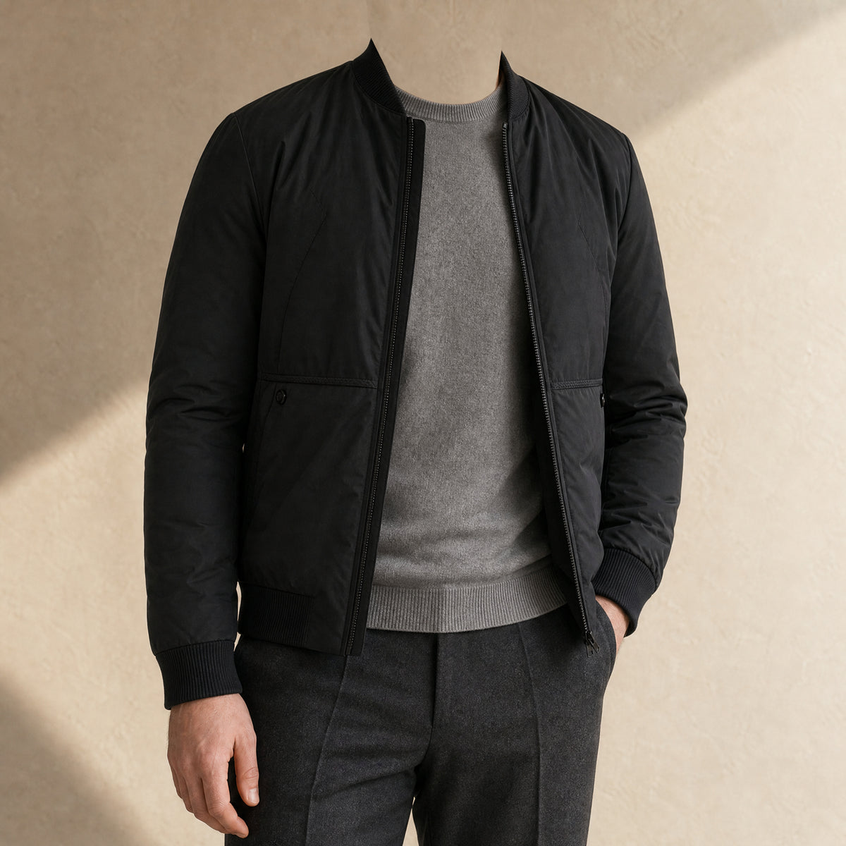 Fir Puffer Bomber Jacket in Black