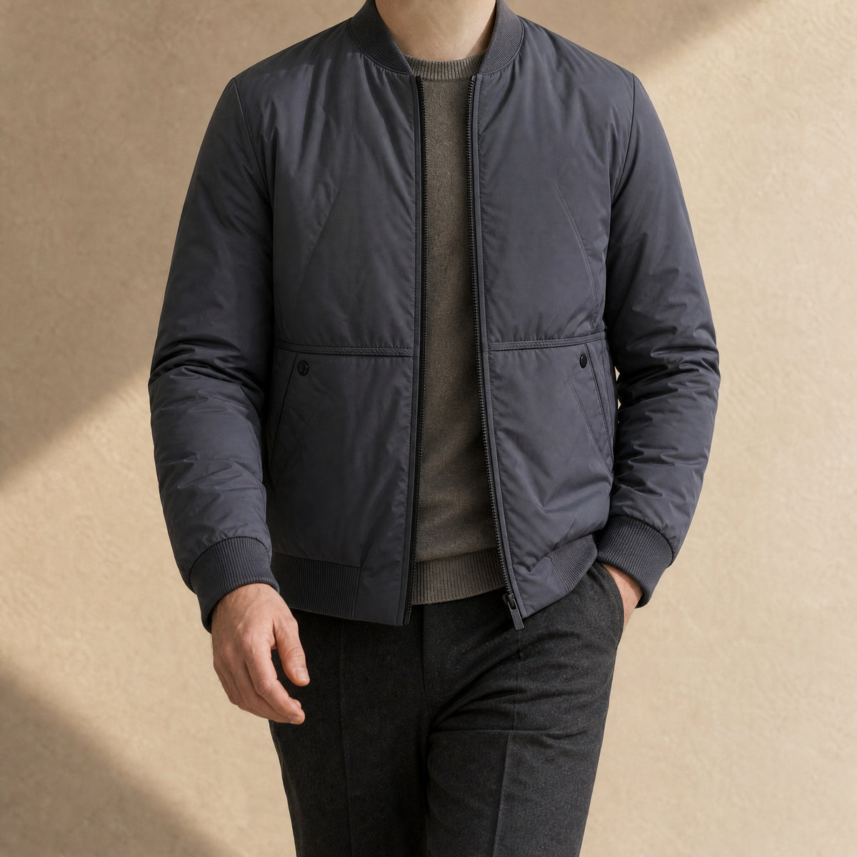 Fir Puffer Bomber Jacket in Dark Gray