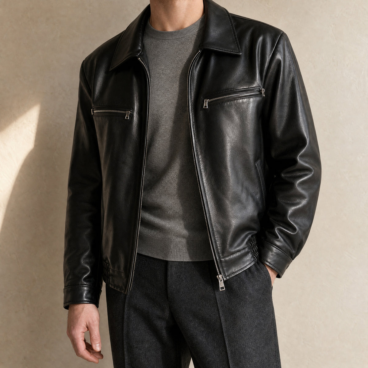 Firn Leather Biker Jacket in Black