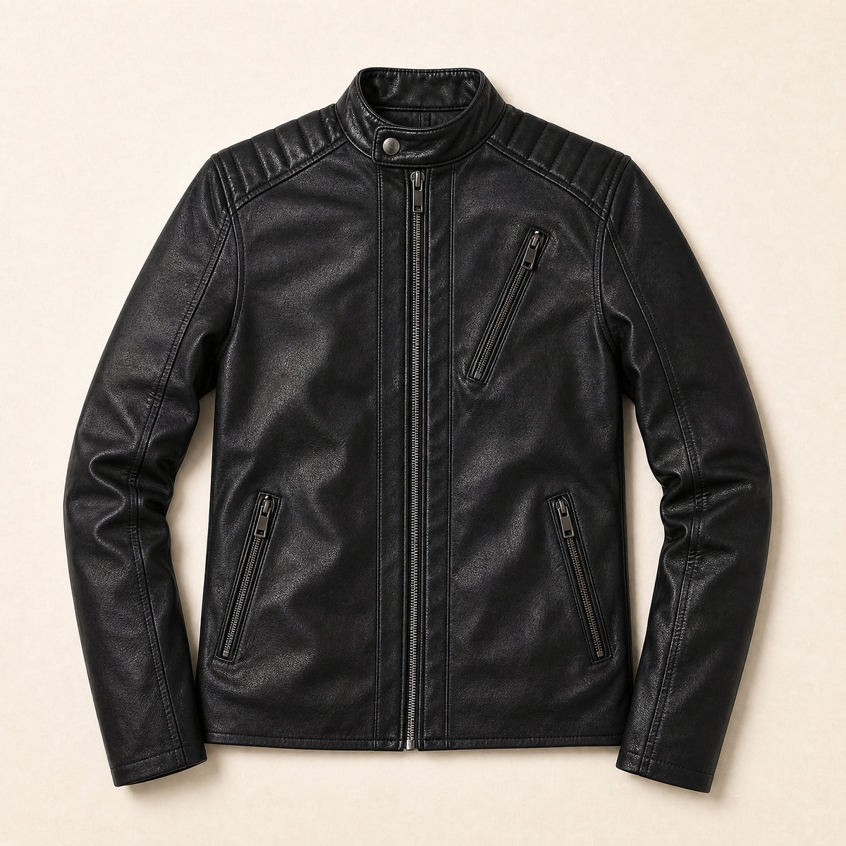 Firth Leather Moto Jacket in Black