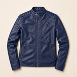 Firth Leather Moto Jacket in Blue