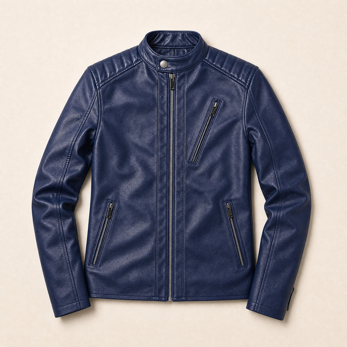 Firth Leather Moto Jacket in Blue
